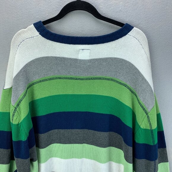 Parish Nation Sweater Mens 2XL‎ Blue Green Pullover Striped Long Sleeve V Neck - Picture 6 of 16